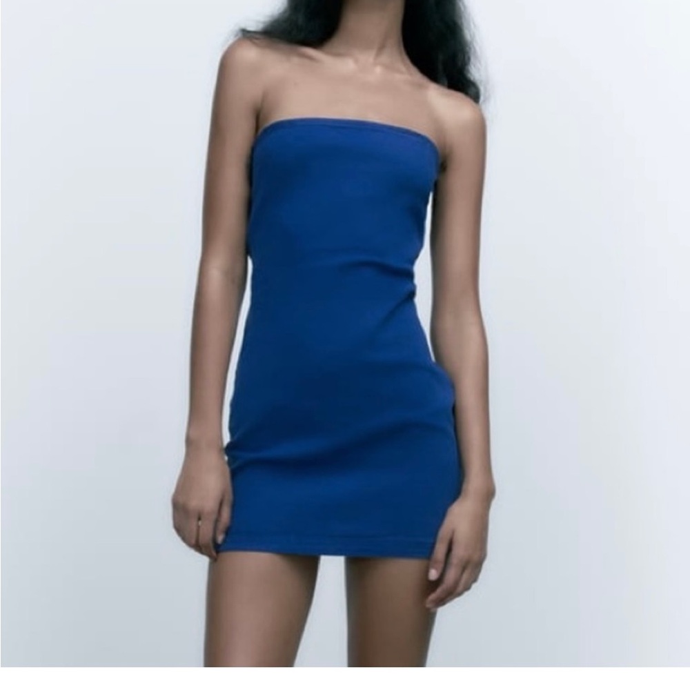 NWT Zara Blue Denim Strapless Mini Dress